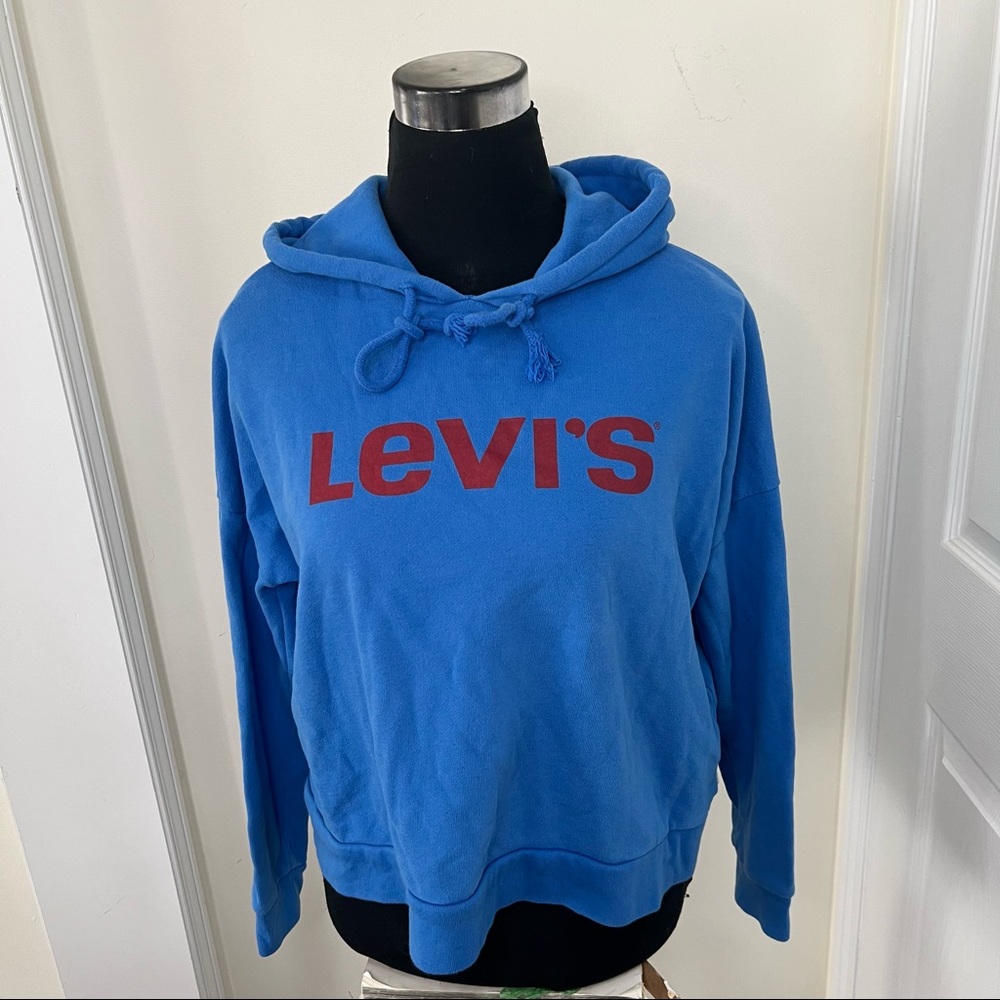 Levi’s Signature Spell out Logo Cropped Hoodie Sweatshirt